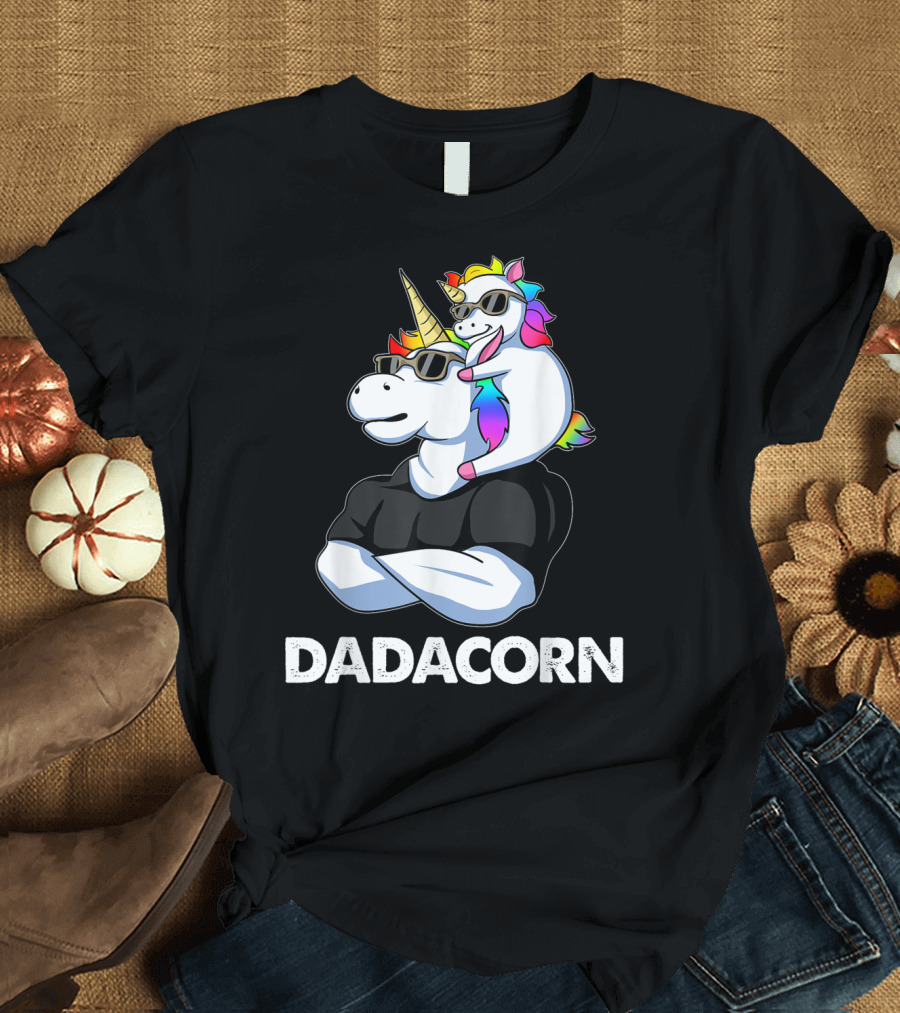 Dadacorn Cool Unicorn Dad And Baby Christmas Papa T-Shirt