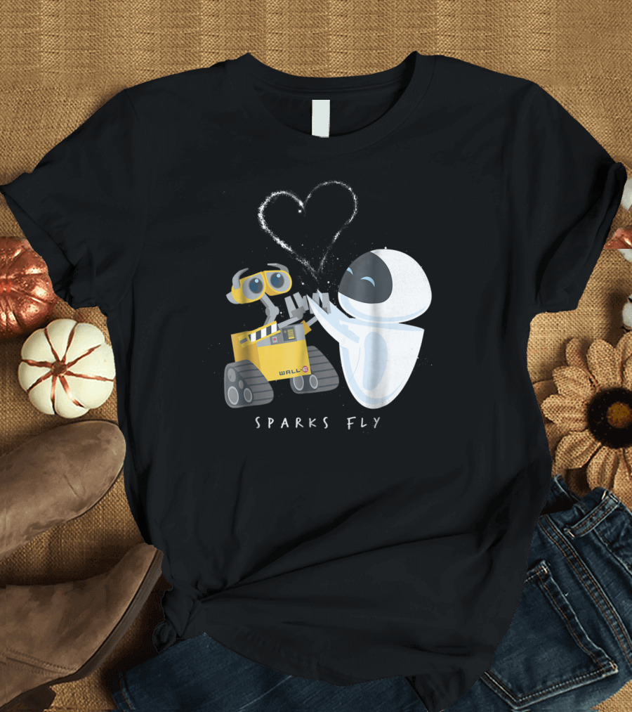 WALL-E and Eve Sparks Fly Heart Disney Pixar T-Shirt