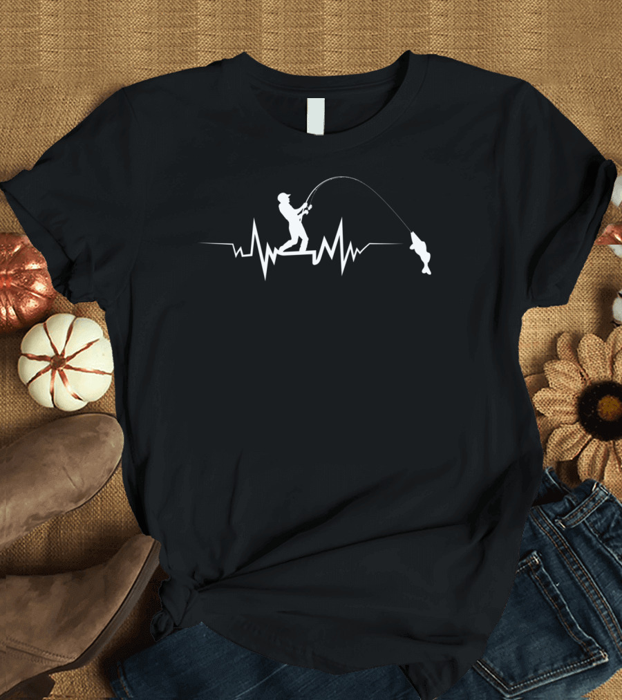 Fishing Heartbeat Cool Beat for Fisherman Catching Fish T-Shirt