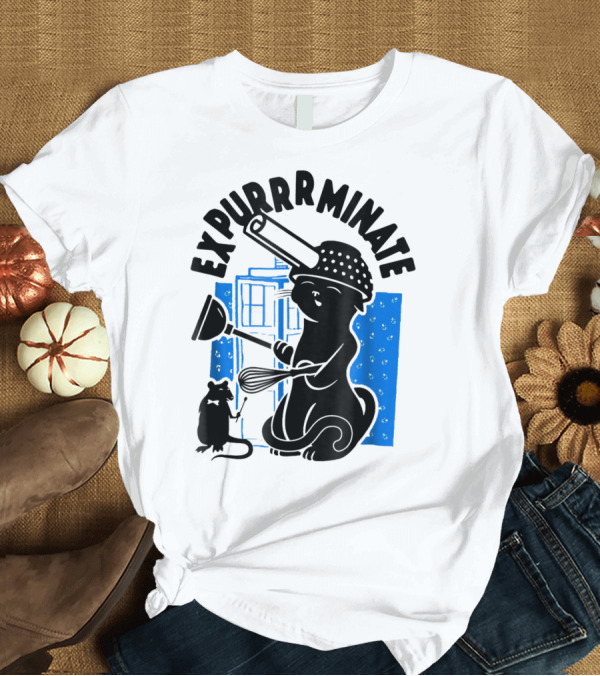 T-Shirt: EXPURRRMINATE Dalek Cat with Whisk and Plunger T-Shirt EXPURRRMINATE Dalek Cat with Whisk and Plunger T-Shirt
