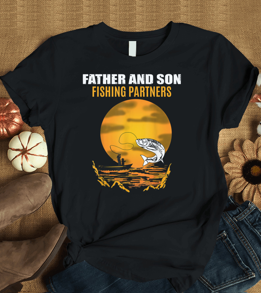 Father And Son Fishing Partners Sunset Catch T-Shirt