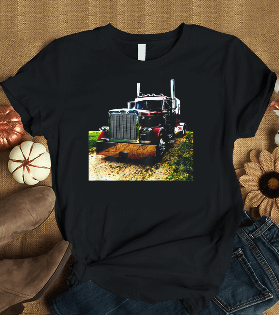 Adult and Youth Semi Truck Trucker Back Des Red Semi Big Rig Classic T-Shirt