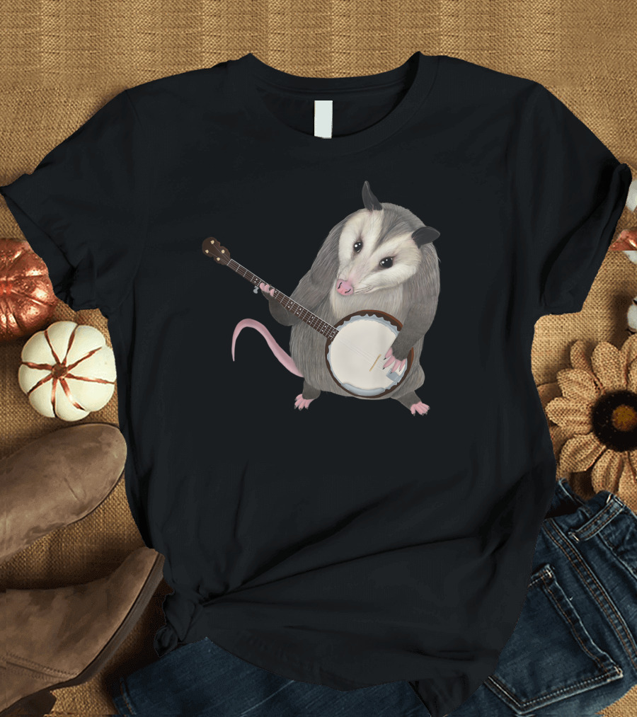 Opossum Playing Banjo Possum Holding Musical Instrument T-Shirt