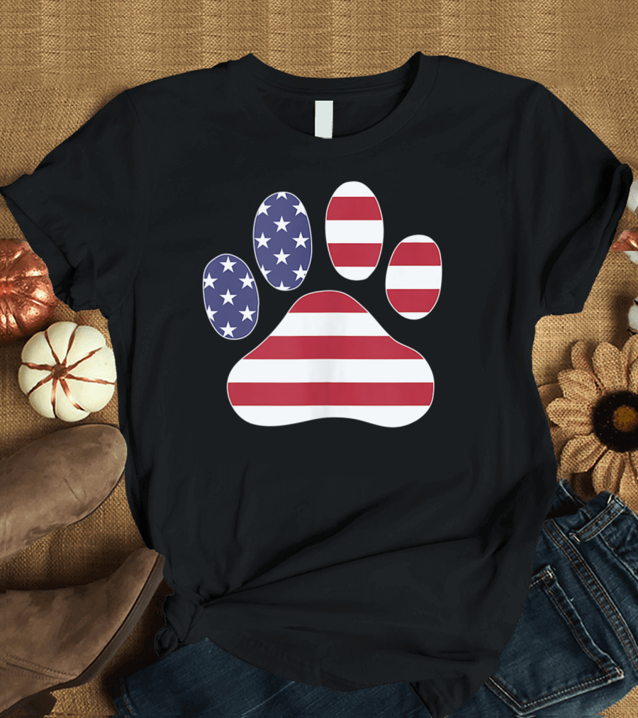 USA Flag-Inspired Dog Paw Print for Fourth of July T-Shirt