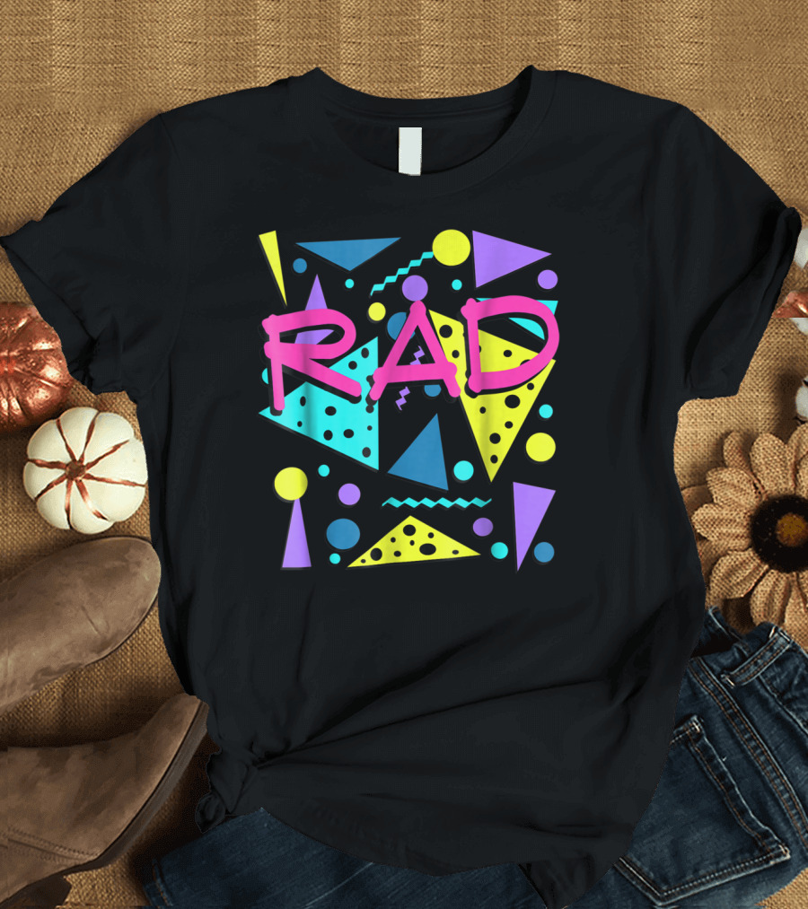 Rad 1980s Vintage Eighties Costume Party Geometric Shapes Neon Aesthetic T-Shirt