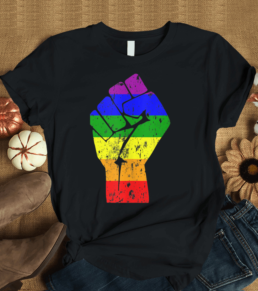 Rainbow Flag Resist Fist Gay Pride T-Shirt