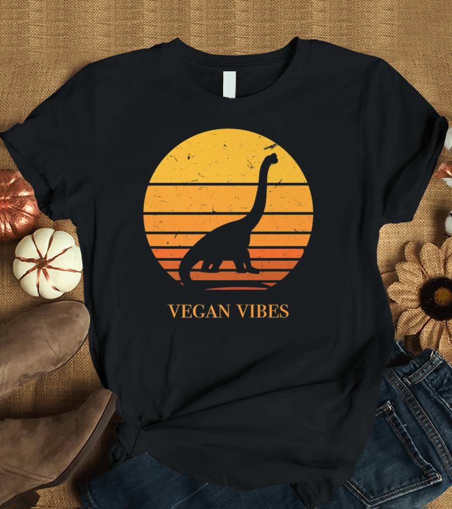 Retro Dinosaur Vegan Vibes Herbivore Sunset T-Shirt