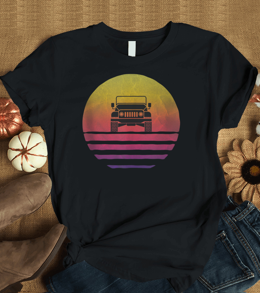 Retro Vintage Sunset Jeeps 70s Off Road Adventure T-Shirt