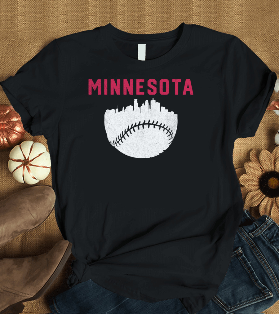 Minnesota Cityscape Baseball Skyline MPLS STP Vintage Retr T-Shirt