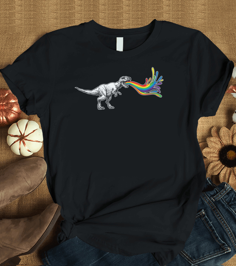 Watercolor Dinosaur Dino Rainbow Spewing T-Rex Girl Boy T-Shirt