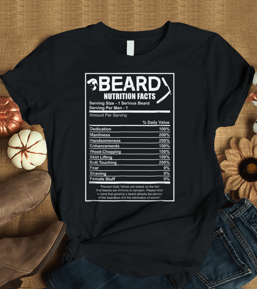 Beard Nutrition Facts Funny Bearded Dedication Manliness Handsomeness Enhancements Wood-Chopping Skirt Lifting Butt Touching Fear Shaving Female Stuff