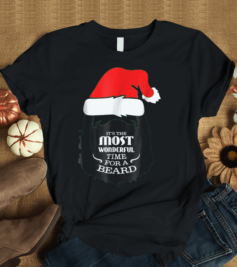 Funny Beard Christmas It's The Most Wonderful Time for a Beard Santa Hat T-Shirt