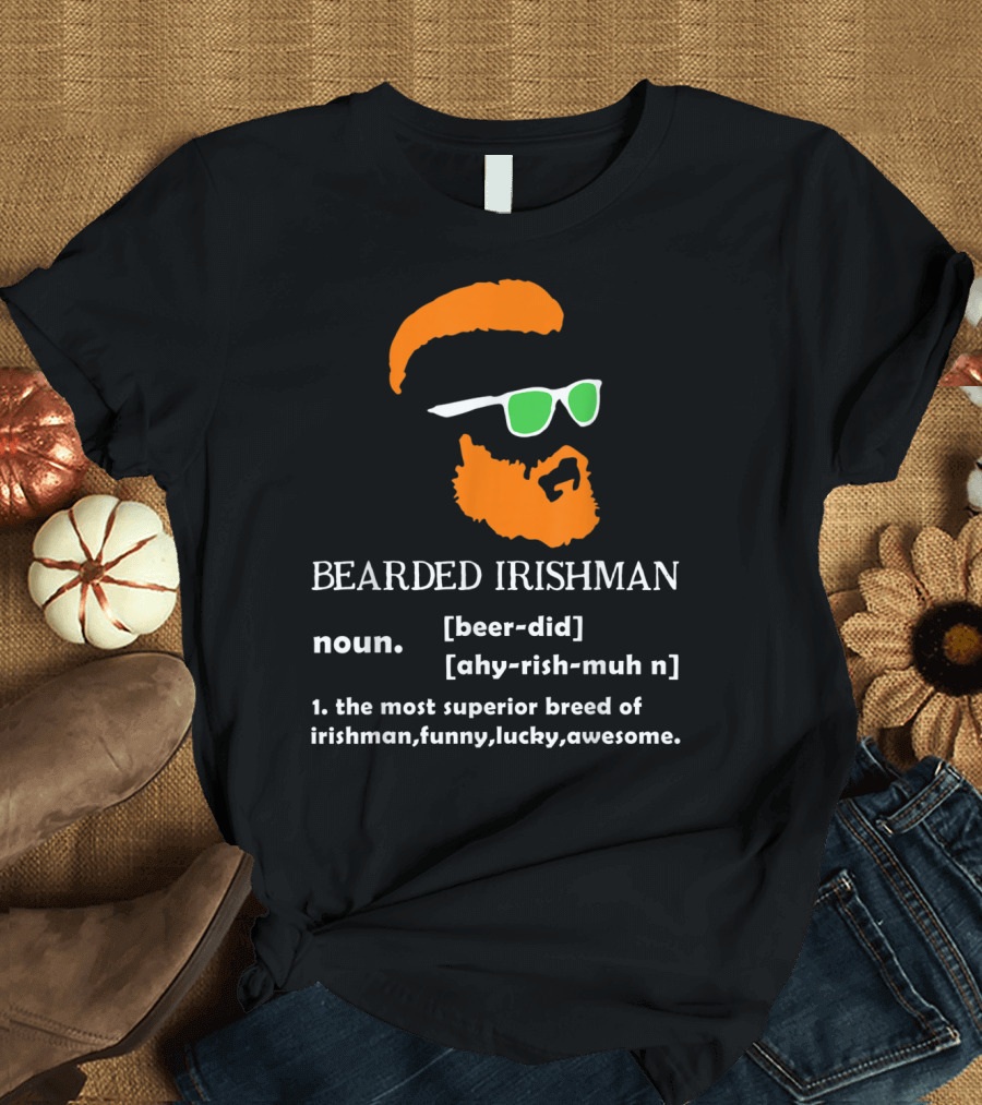 Bearded Irishman Funny St Patrick's Day Beard Lover Noun Definition T-Shirt