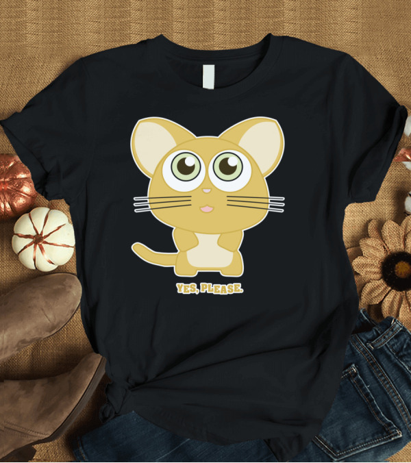 T-Shirt: Yes Please Cute Anime Style Cat With Big Eyes 8F T-Shirt Yes Please Cute Anime Style Cat With Big Eyes 8F T-Shirt
