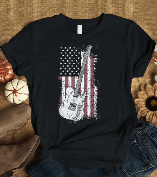 T-Shirt: Vintage Guitar American Flag Music Player T-Shirt Vintage Guitar American Flag Music Player T-Shirt
