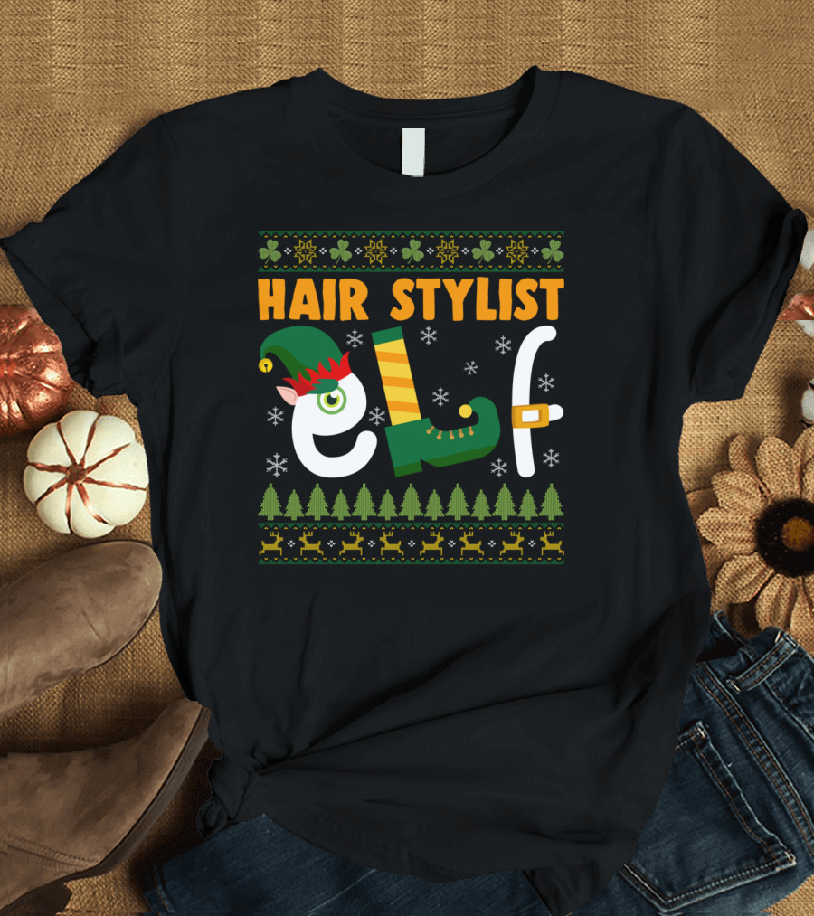 Hair Stylist Elf Christmas Sweater Ugly T-Shirt