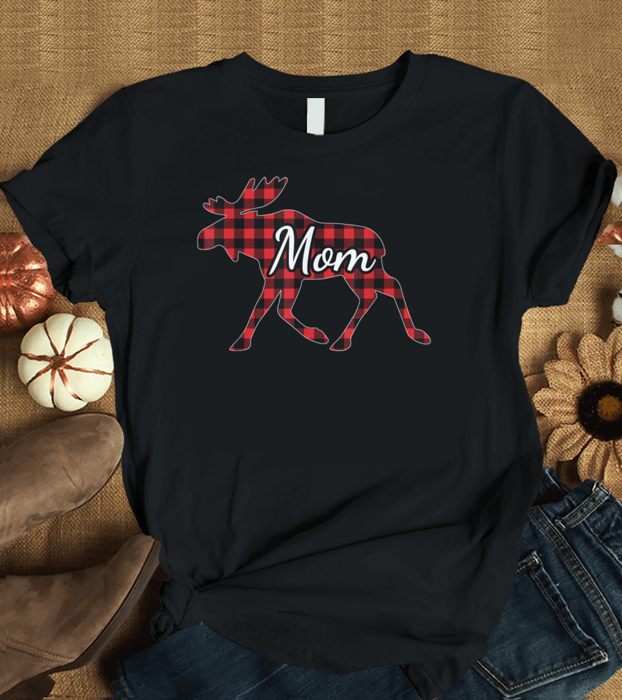 Red Plaid Moose Mom T-Shirt