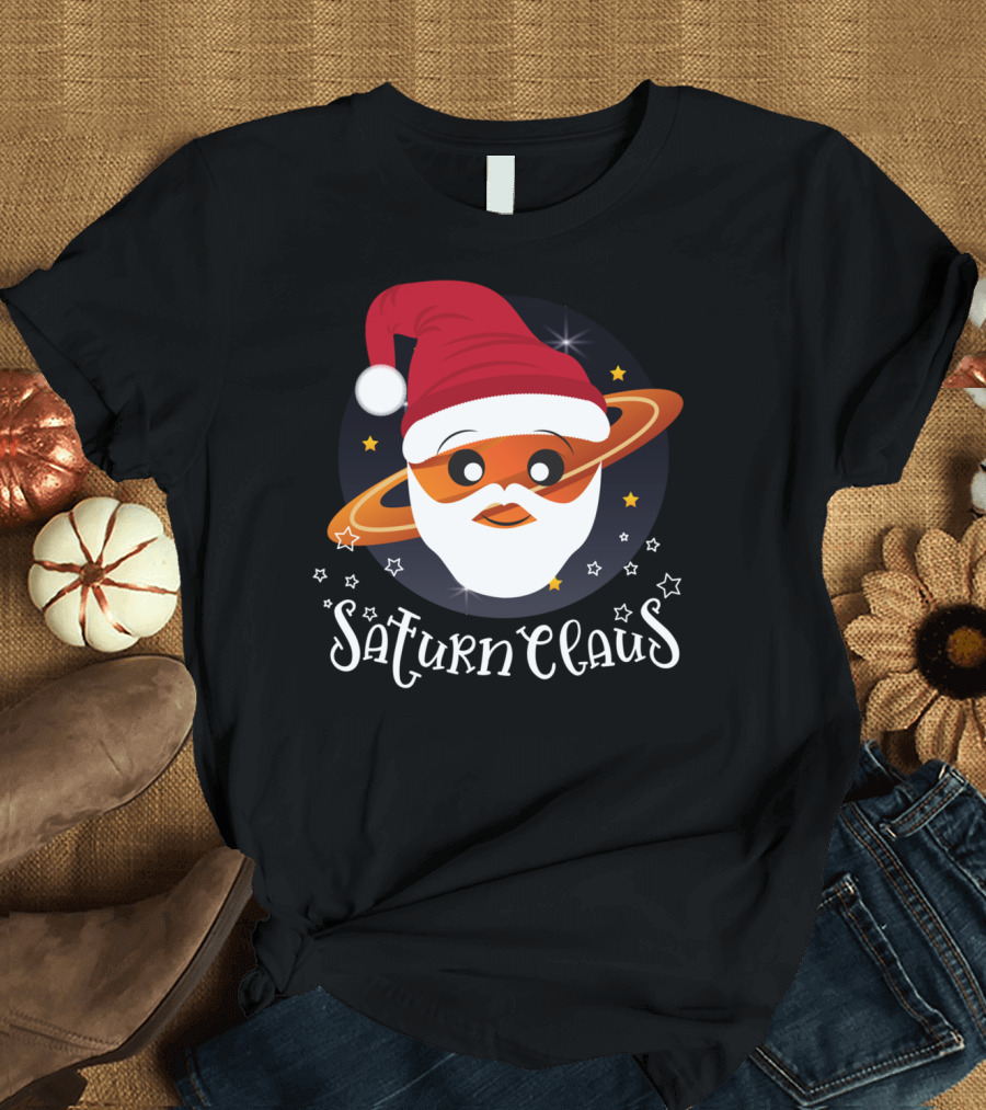 Saturn Claus Santa Hat Space Science Planet Stars T-Shirt