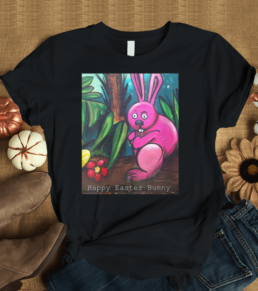 Happy Easter Bunny Pink Forest Scene T-Shirt