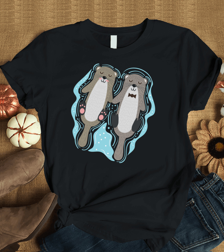 Cute Otters Floating Together Sea Otter Pair T-Shirt