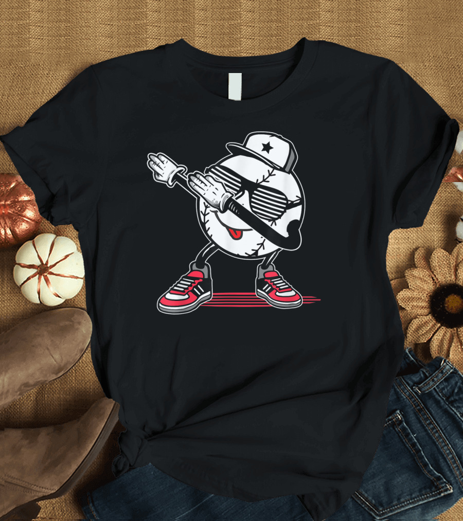 Dabbing Baseball Character with Sunglasses and Sneakers T-Shirt