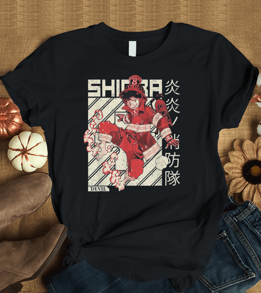 SHINRA Devil Fire Force Art Japanese Text T-Shirt