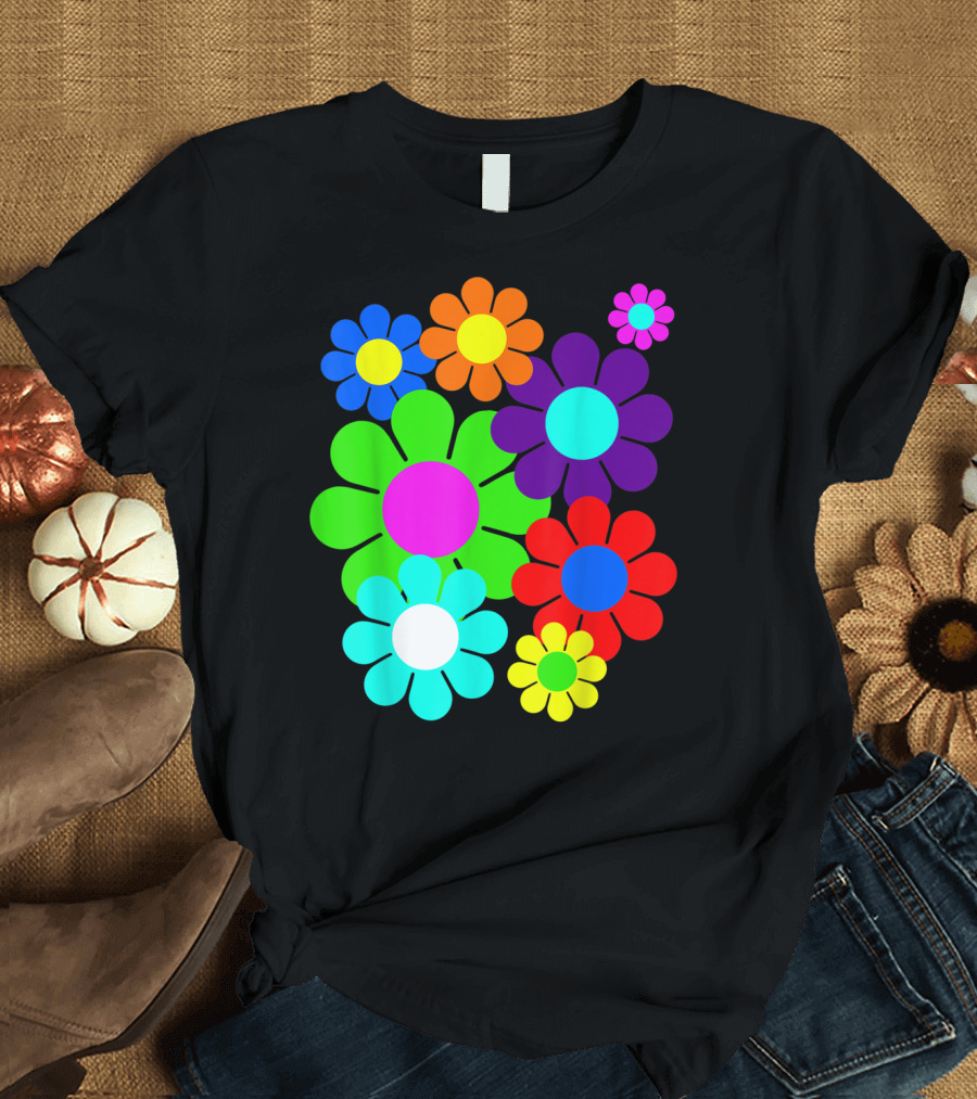 Hippie Flower Power Peace and Love Retro Colorful Blooms T-Shirt