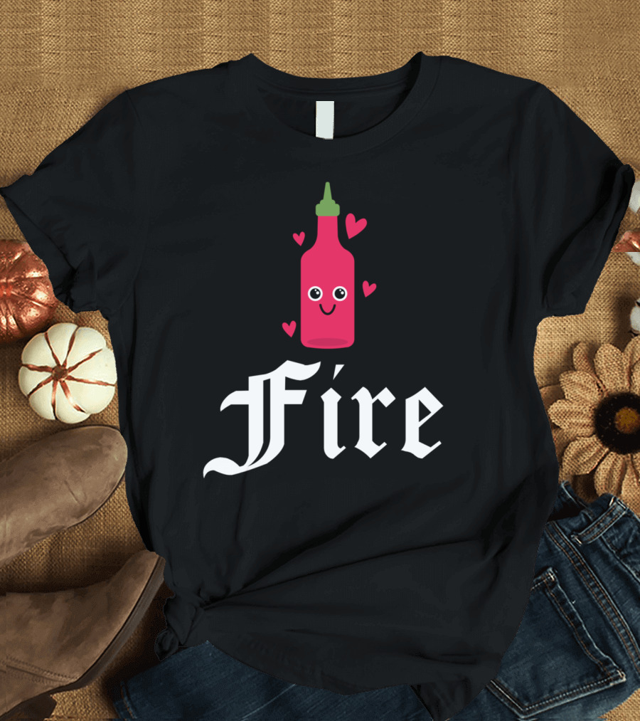 Hot Sauce Fire Hearts Bottle Love T-Shirt