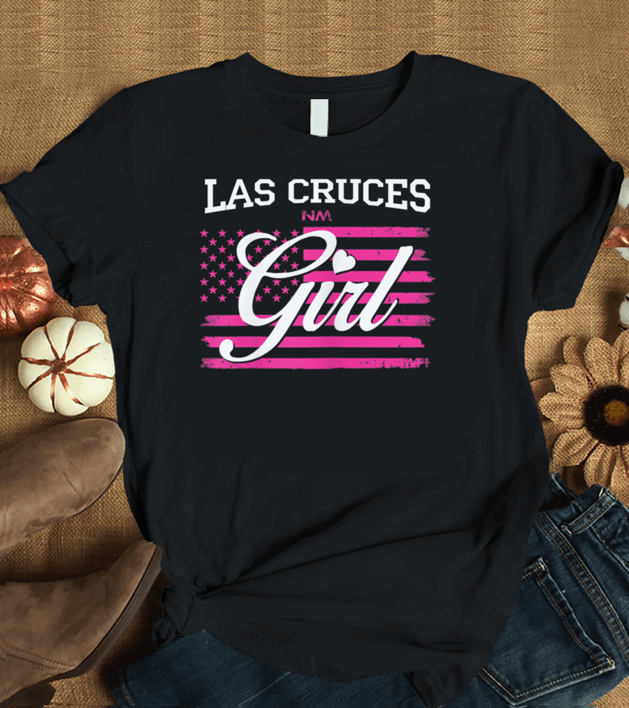 Las Cruces NM Girl Pink USA Flag New Mexico State T-Shirt