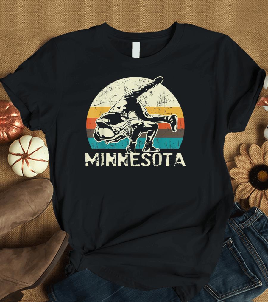Minnesota Wrestling Vintage Wrestlers Sunset T-Shirt