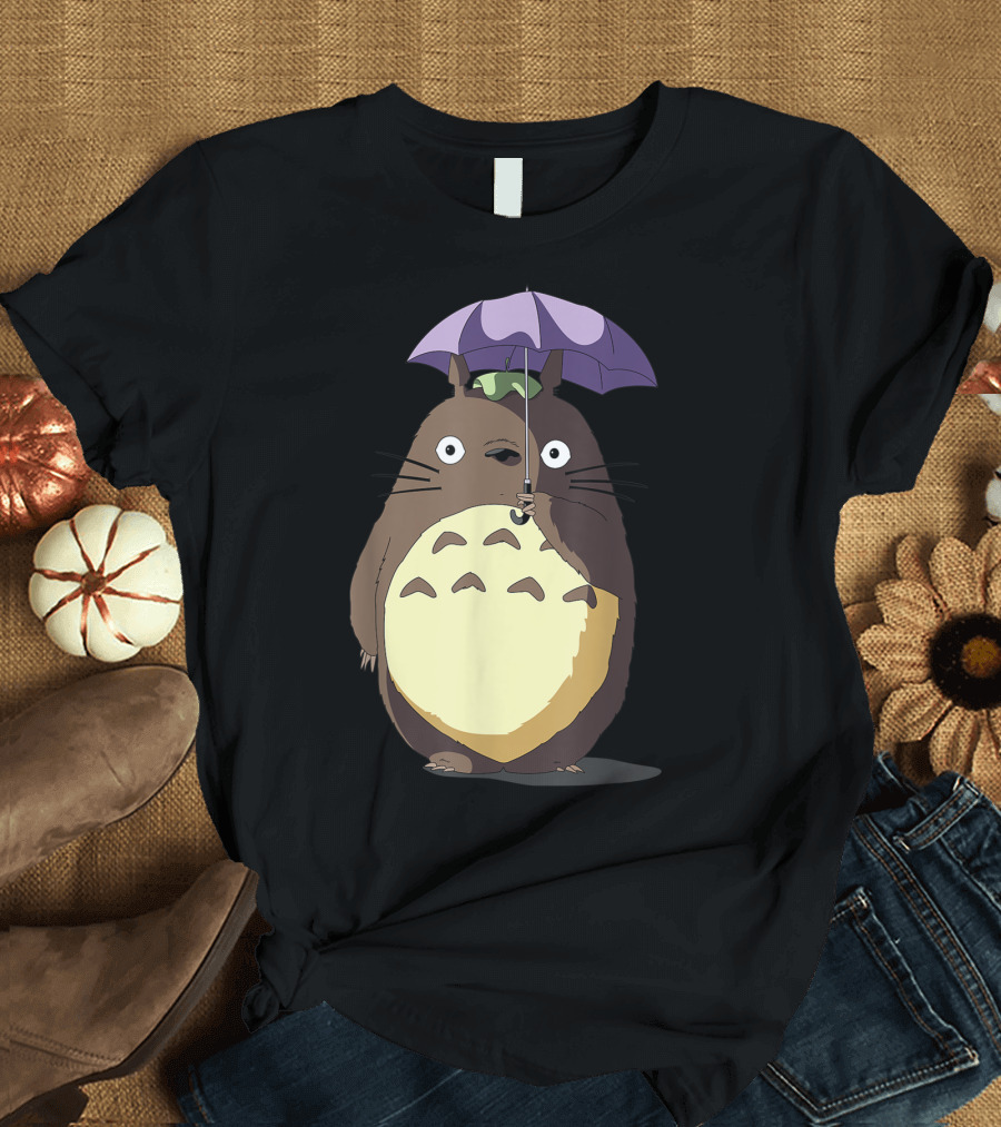 My Neighbor Totoro Umbrella Brown Character with Green Leaf T-Shirt