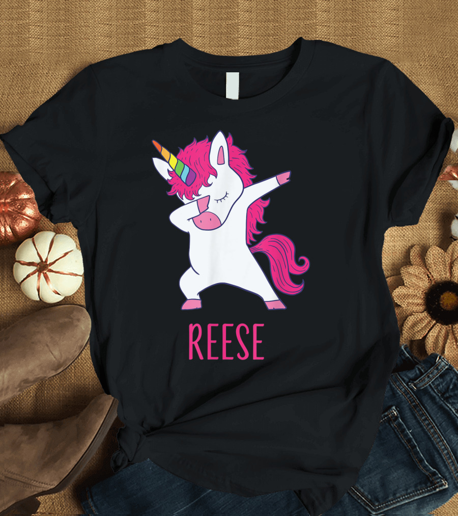 Reese Unicorn Dabbing with Rainbow Horn and Pink Mane T-Shirt