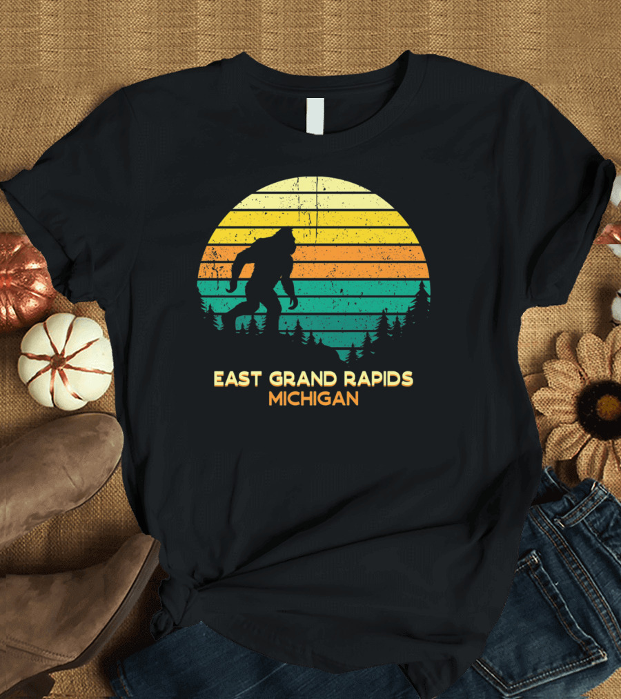 Retro Bigfoot East Grand Rapids Michigan Sunset T-Shirt