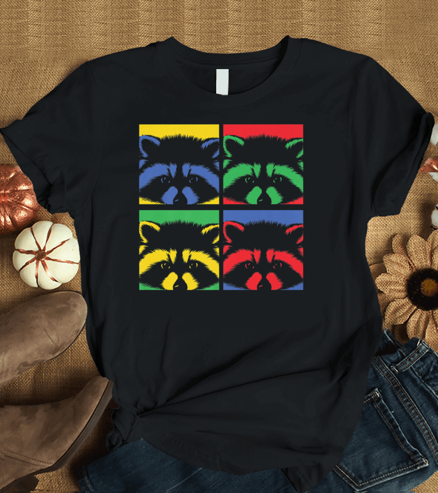 Retro Raccoon Pop Art Color Blocks T-Shirt