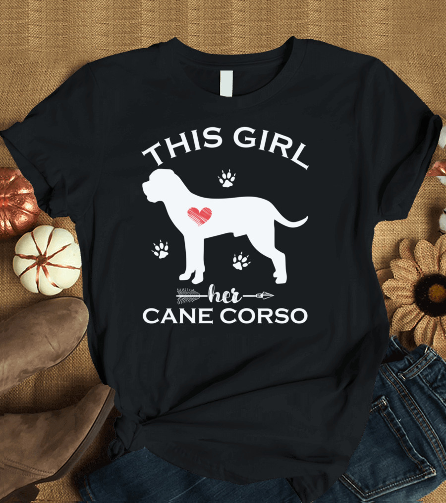 This Girl Loves Her Cane Corso Puppy with Heart and Paw Prints T-Shirt