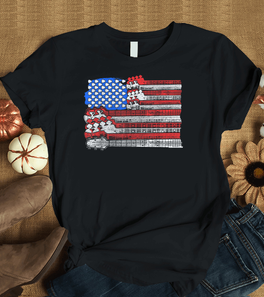 Usa Flag Guitar Fourth of July Music Guitarist T-Shirt