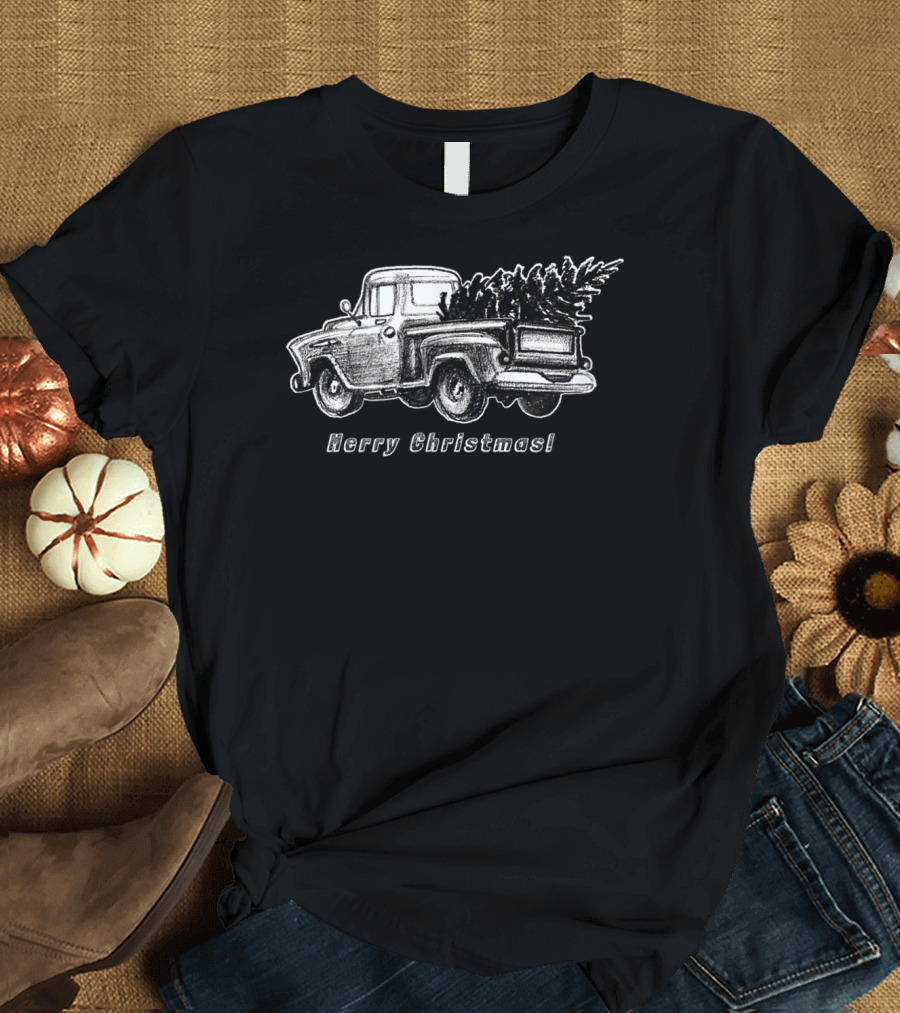 Merry Christmas Classic Vintage Stepside Pickup Truck with Tree T-Shirt