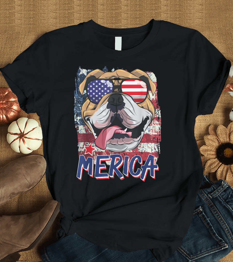 American Flag English Bulldog Merica 4th Of July T-Shirt