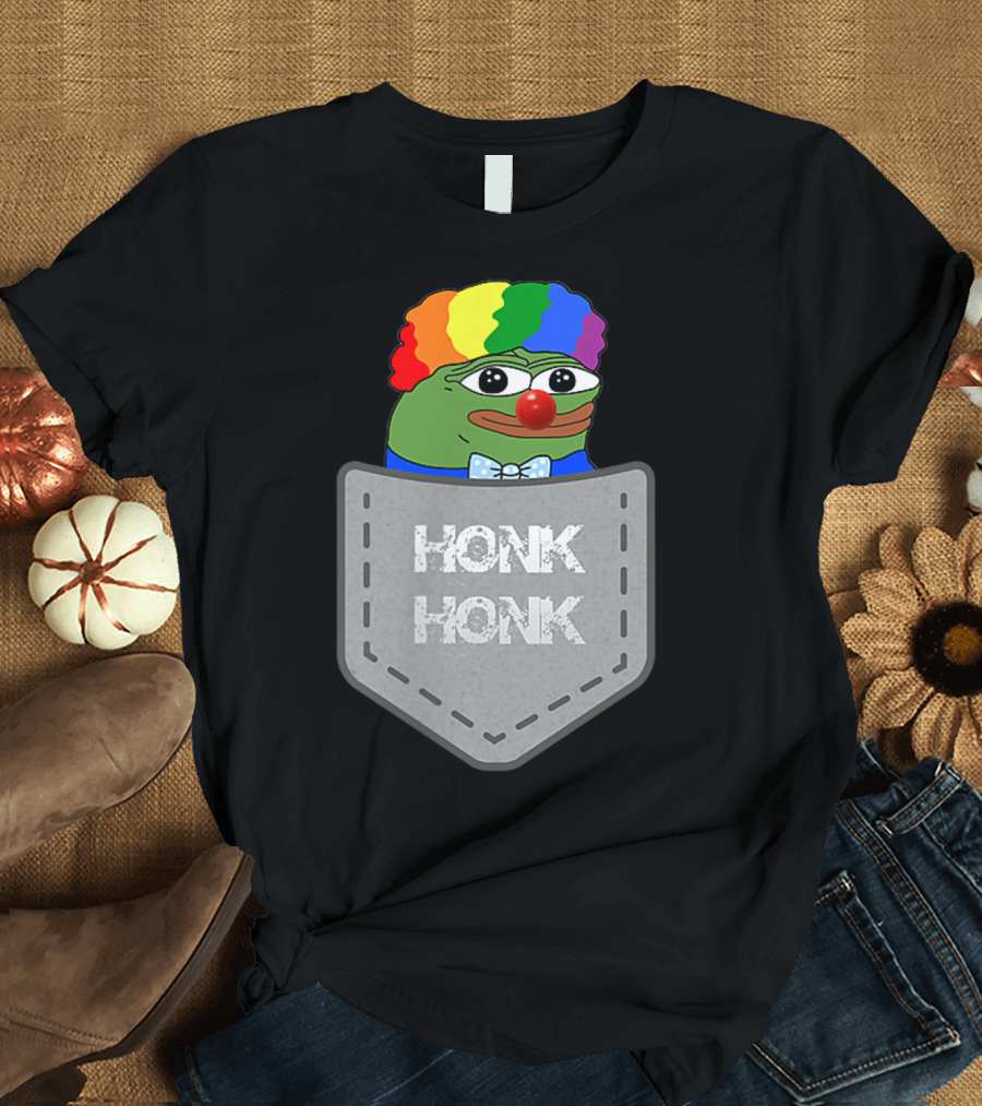 Clown Pepe Honk Honk Rainbow Wig Pocket Meme Honkler T-Shirt