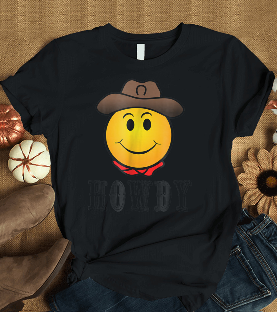 Howdy Cowboy Western Smiley Emoji Rodeo T-Shirt