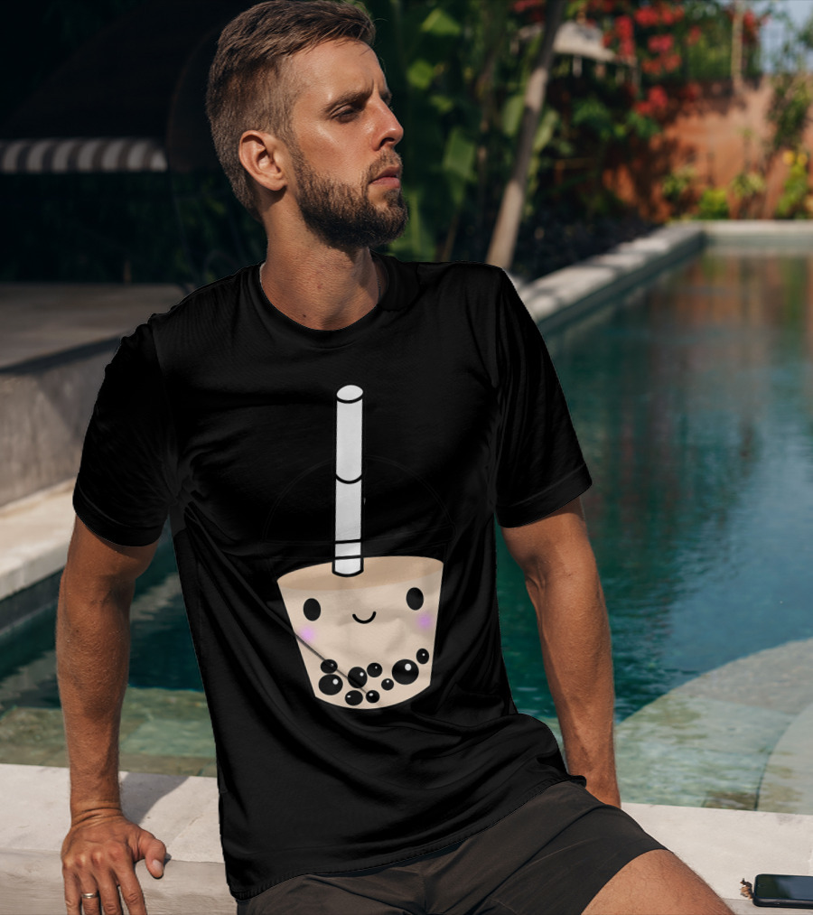 Cute Kawaii Boba Milk Tea Lover With Smiling Bubble Face T-Shirt