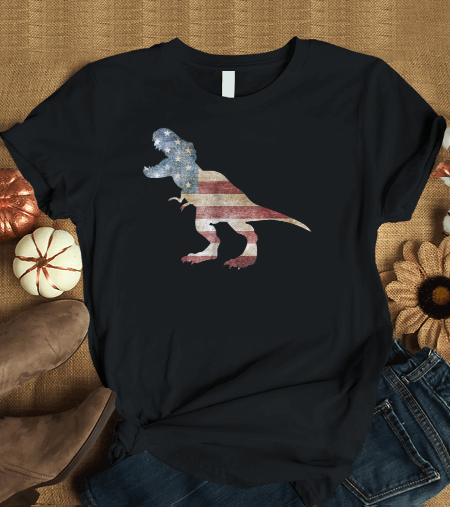 Dino American Flag Patriotic T-Rex 4th Of July USA T-Shirt