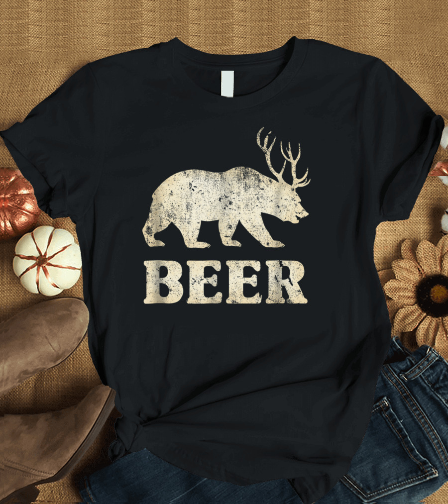 Vintage Bear Deer Beer Funny Retro Mashup T-Shirt