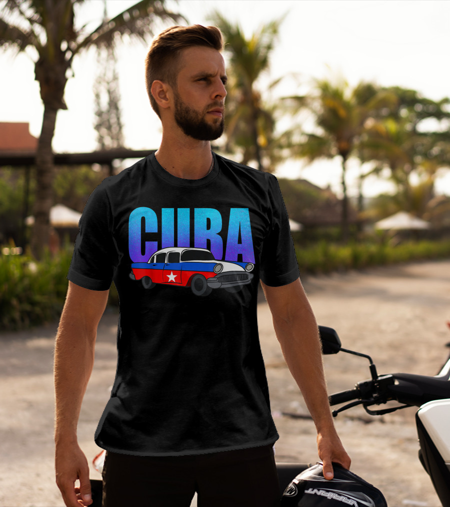 Cuba Cuban Flag Classic American Antique Car T-Shirt