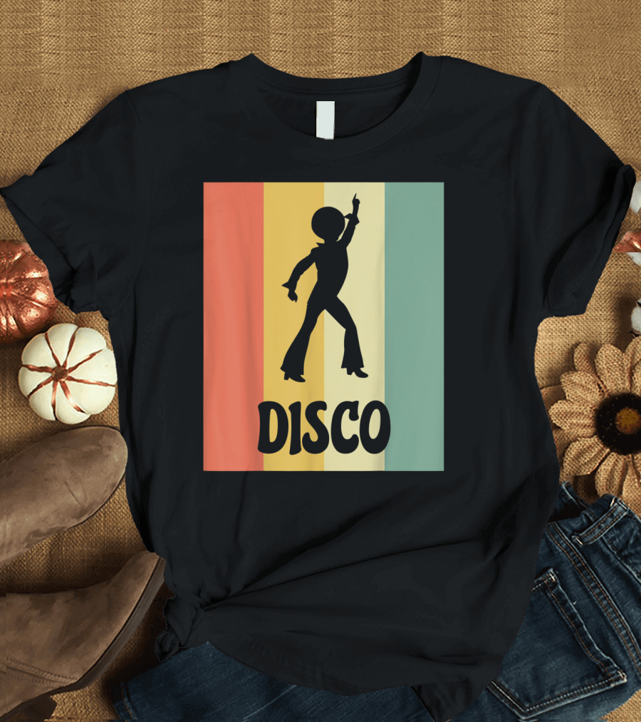 Disco Retro Funk Groove on Color Stripes T-Shirt