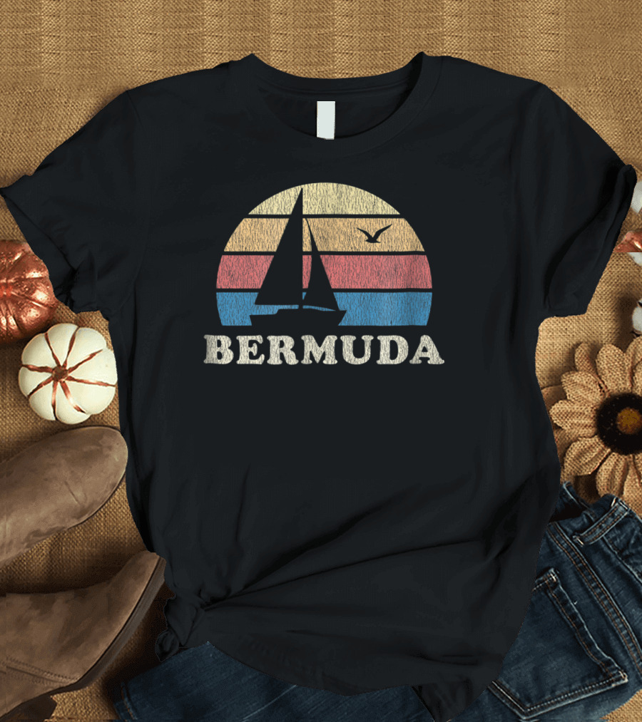 Bermuda 70s Vintage Sailboat Sunset Throwback T-Shirt