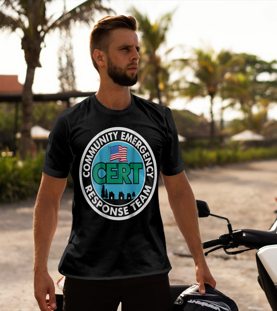 Community Emergency Response Team CERT American Flag Badge T-Shirt