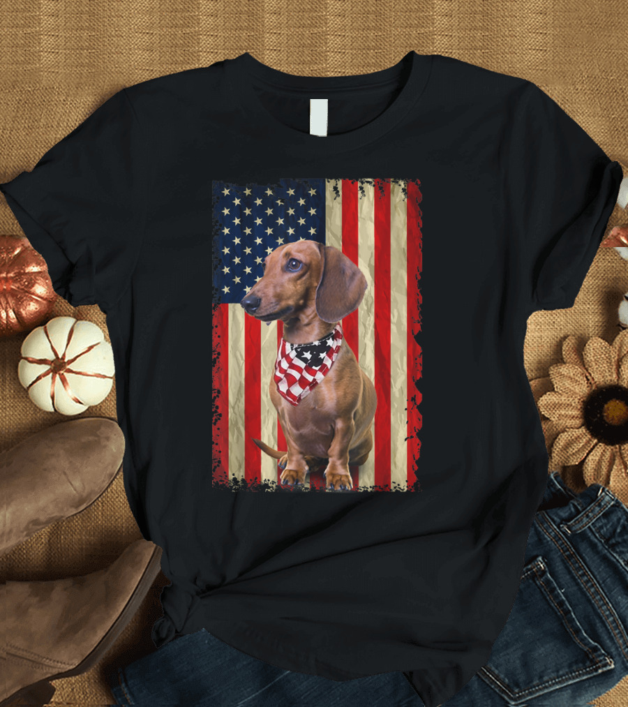 Dachshund American Flag 4th Of July Independence Day T-Shirt