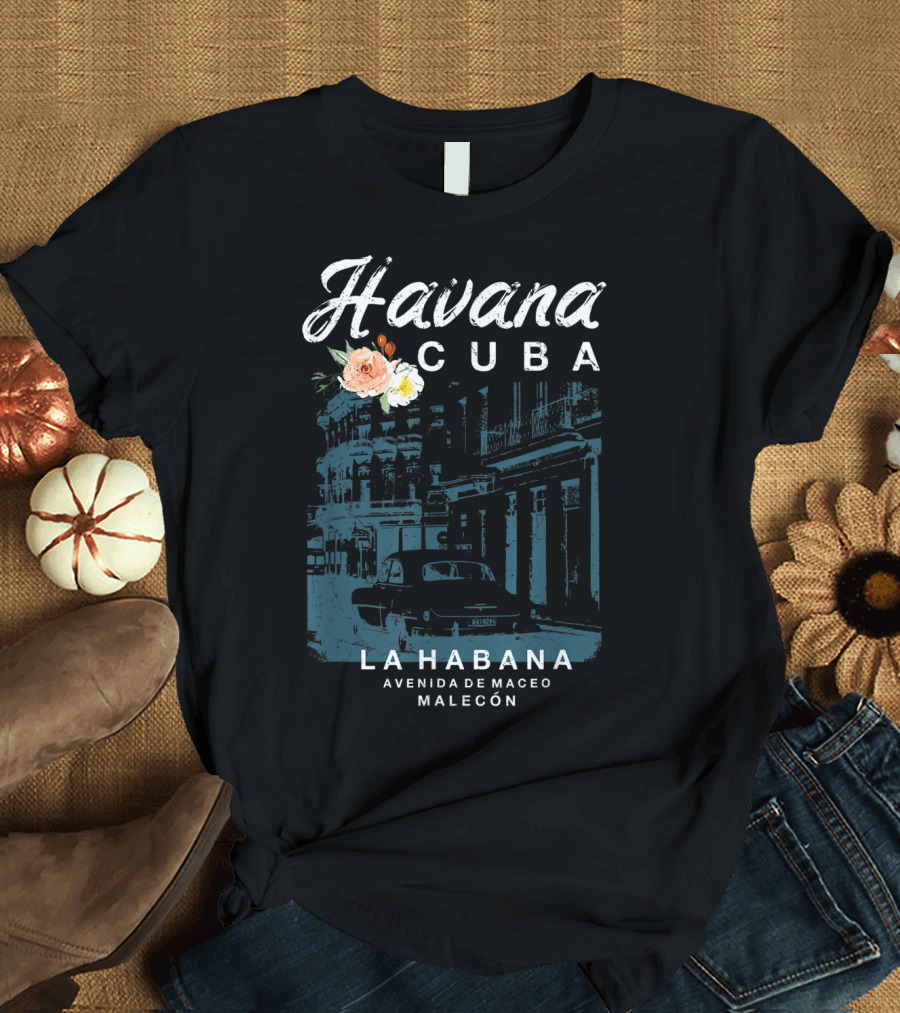 Havana Cuba La Habana Avenida de Maceo Malecón Vintage Travel T-Shirt