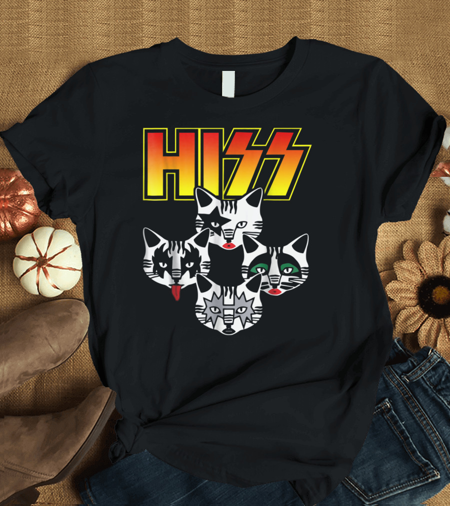 Hiss Cats Kittens Rock Band Parody Faces T-Shirt